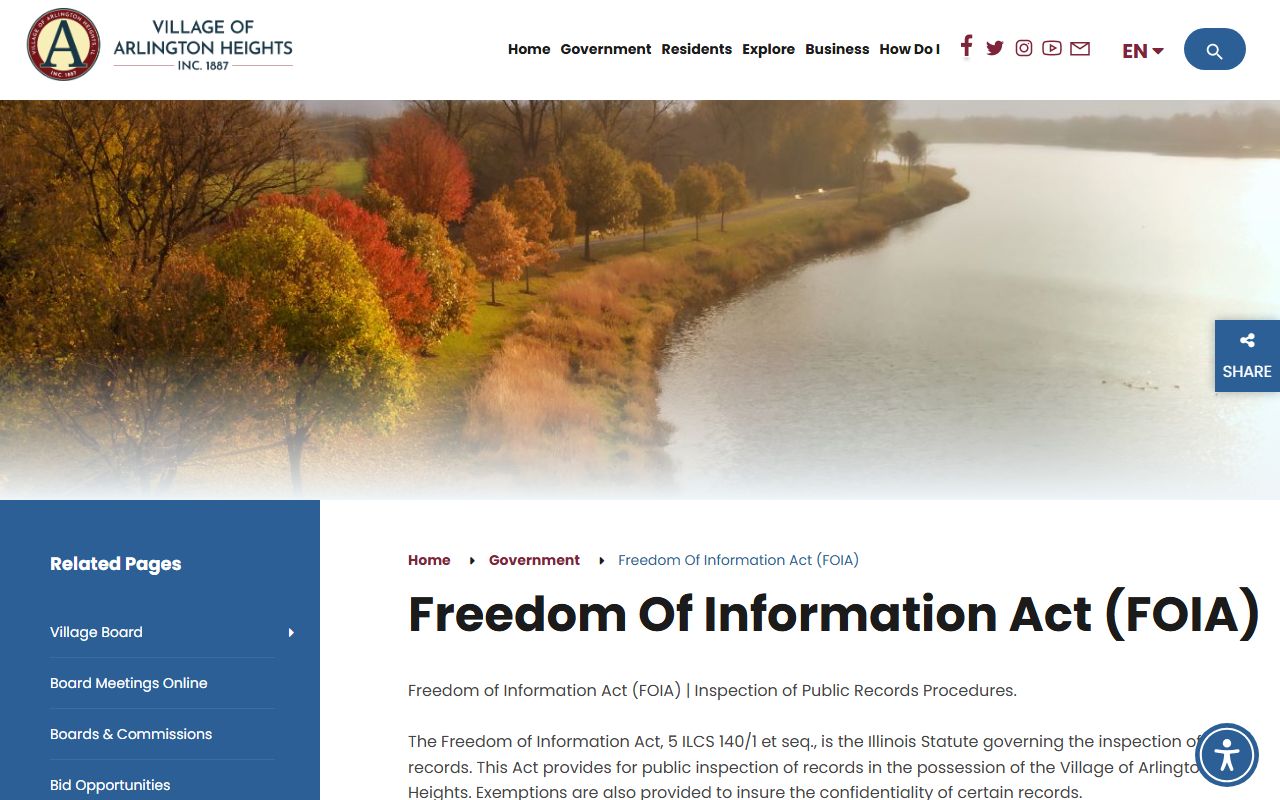 Arlington Heights Police Department FOIA request page for arrest records