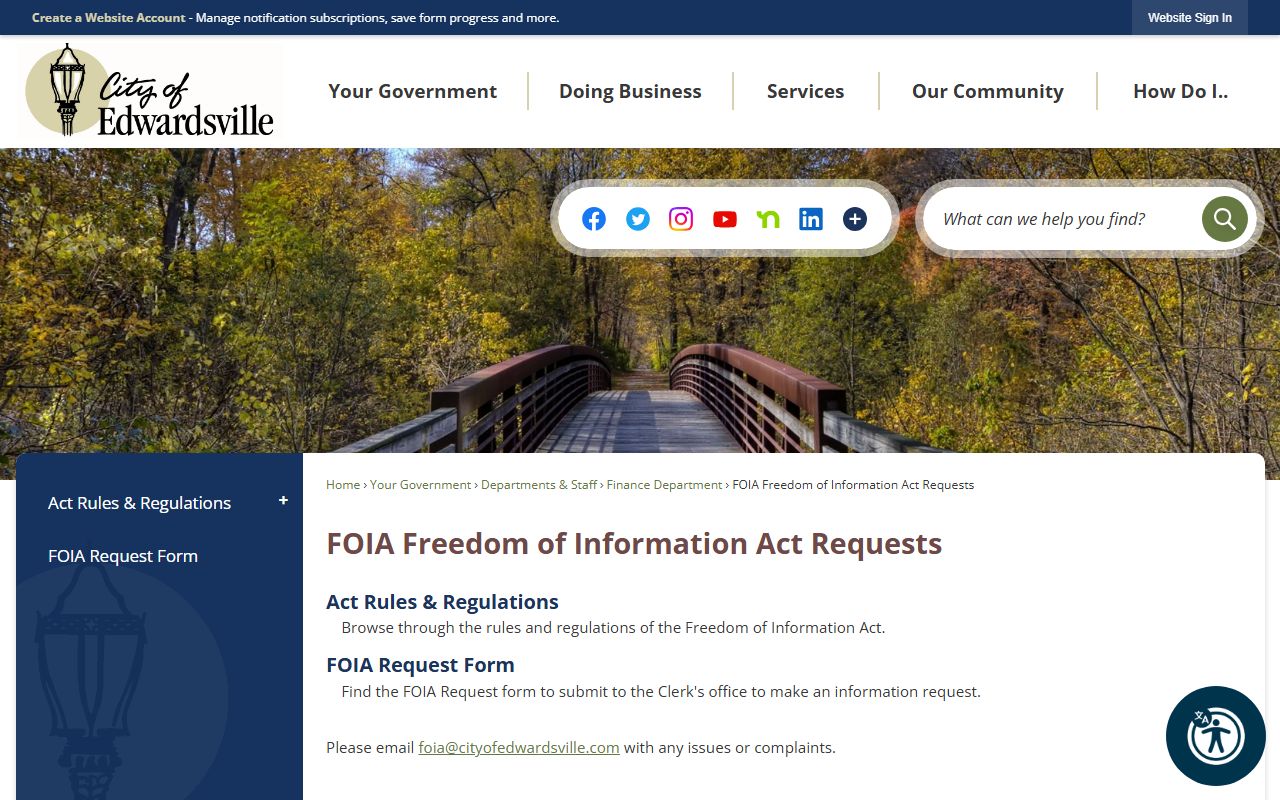 Edwardsville Police Department FOIA request page for arrest records