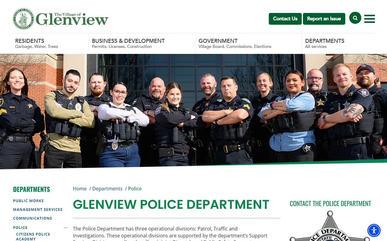 Glenview Police Department page for arrest records