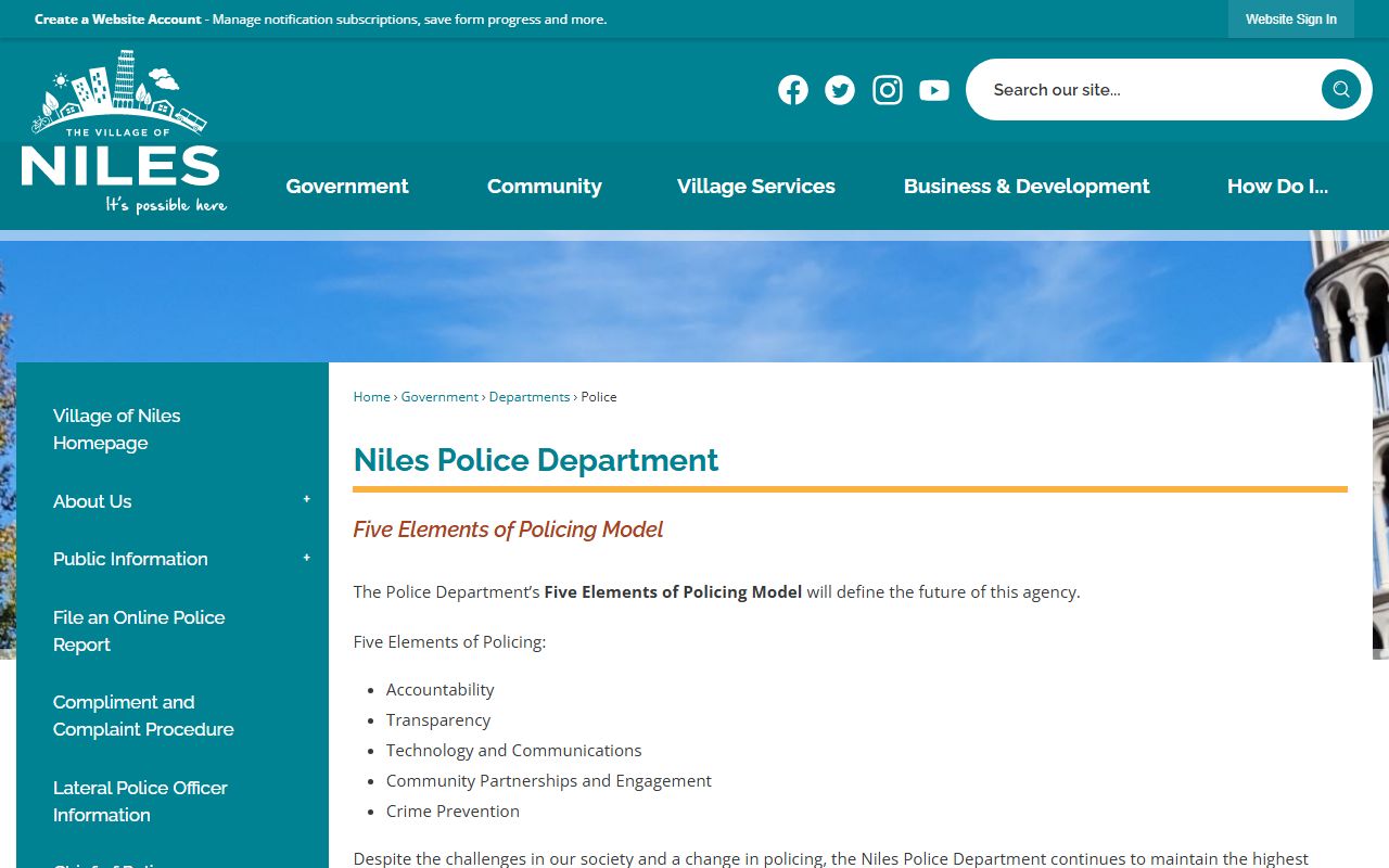 Niles Police Department page for arrest records searches