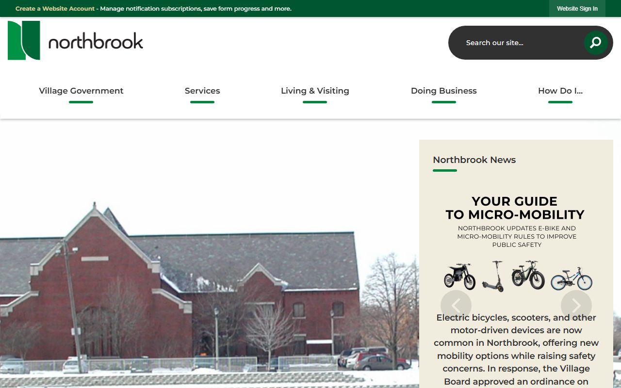 Northbrook village portal showing police department resources