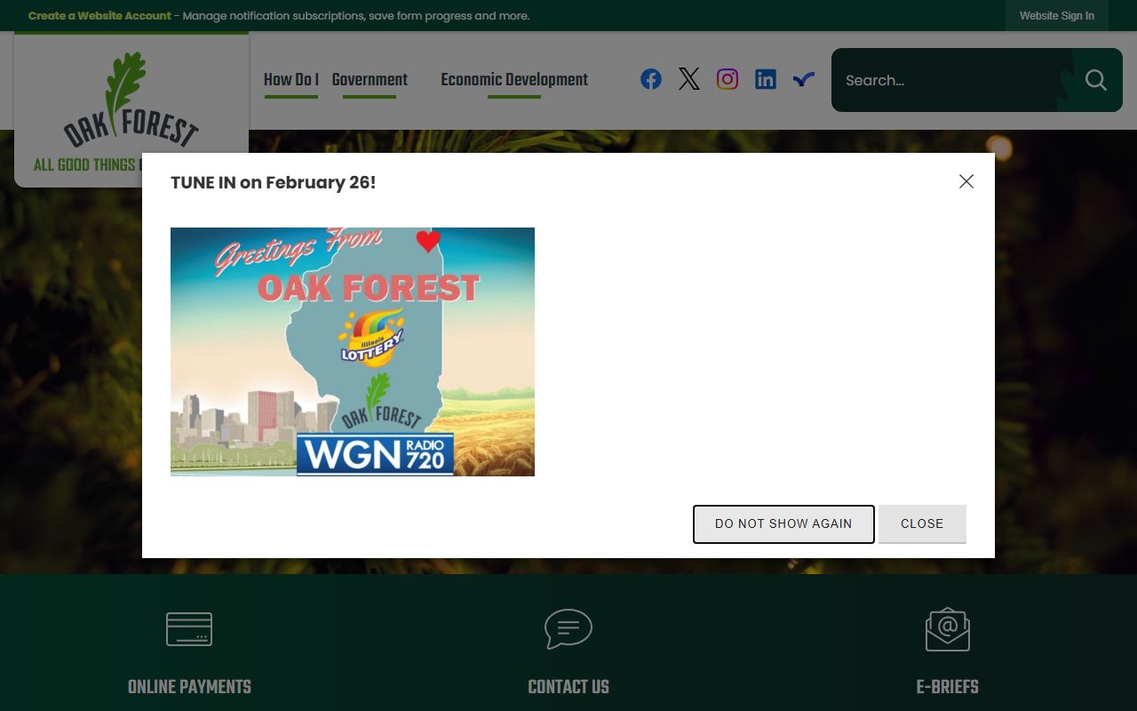 Oak Forest Police Department city portal for arrest records requests