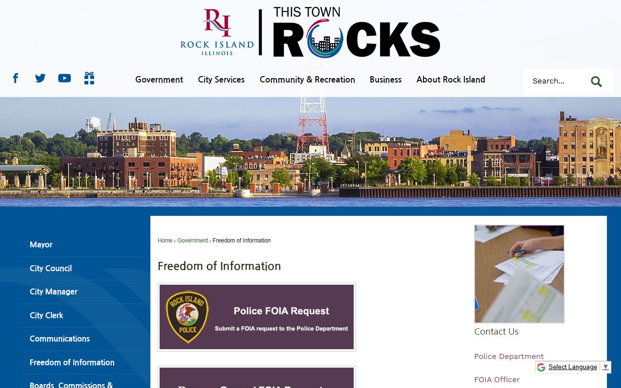 Rock Island Police Department FOIA request page for arrest records