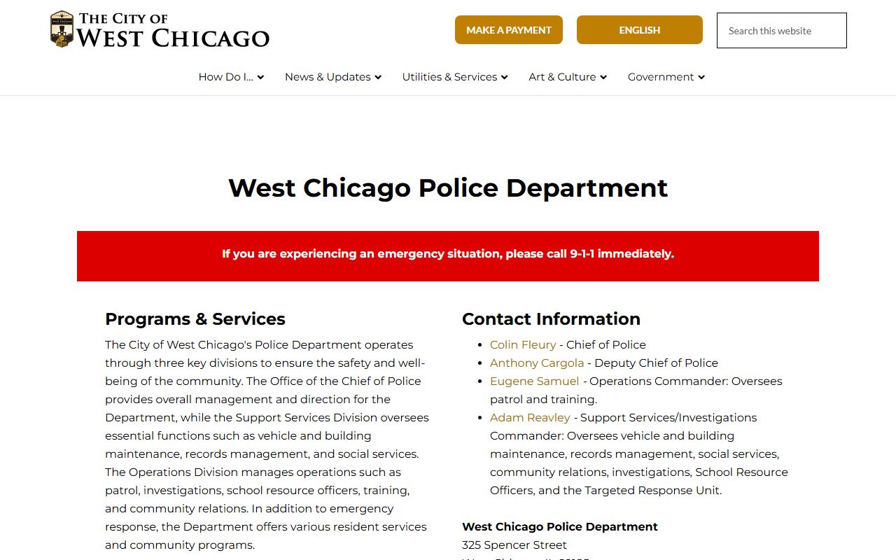West Chicago Police Department page for arrest records