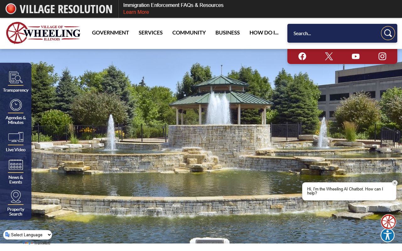 Wheeling village portal showing police department resources