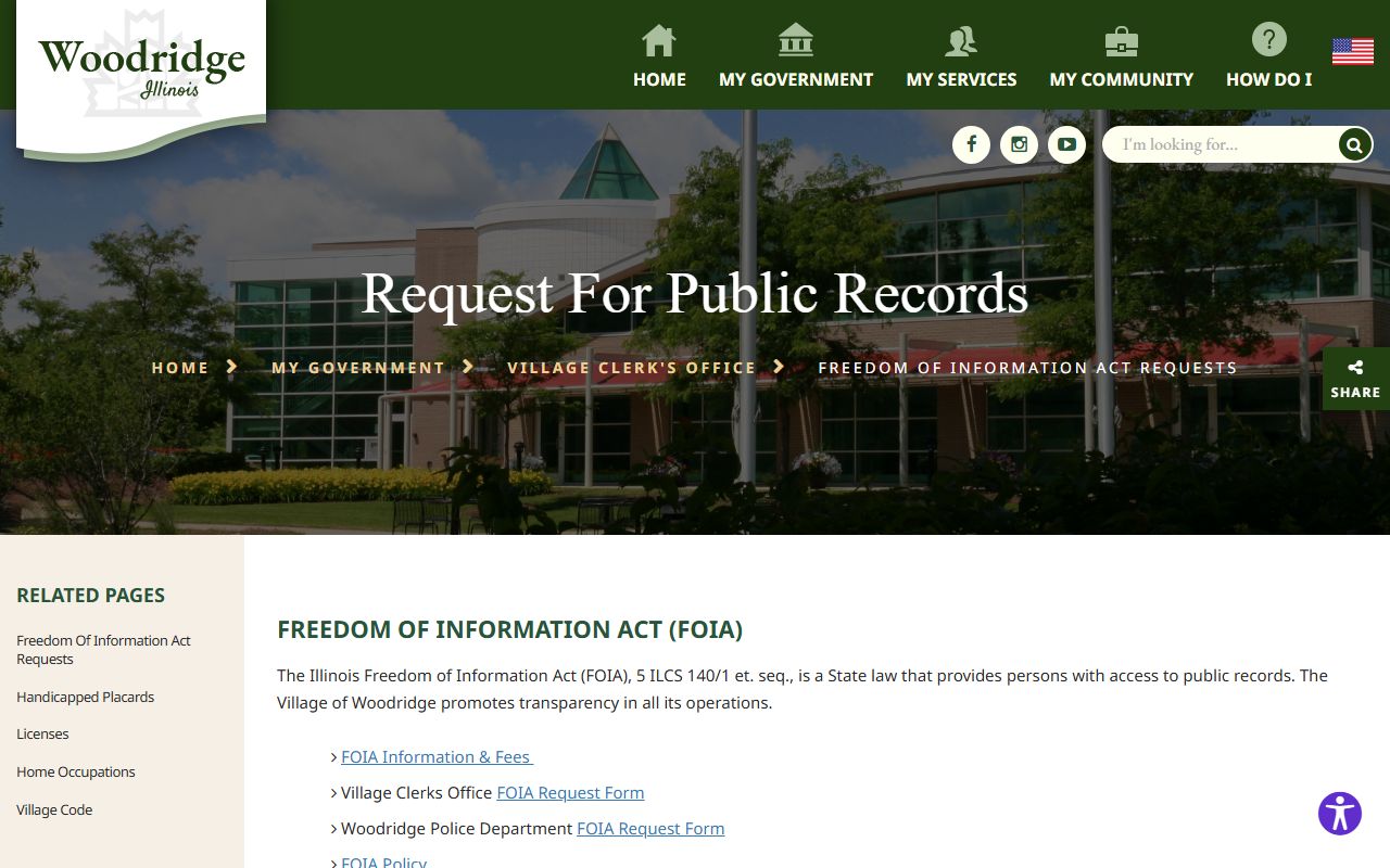 Woodridge Police Department FOIA request page for arrest records