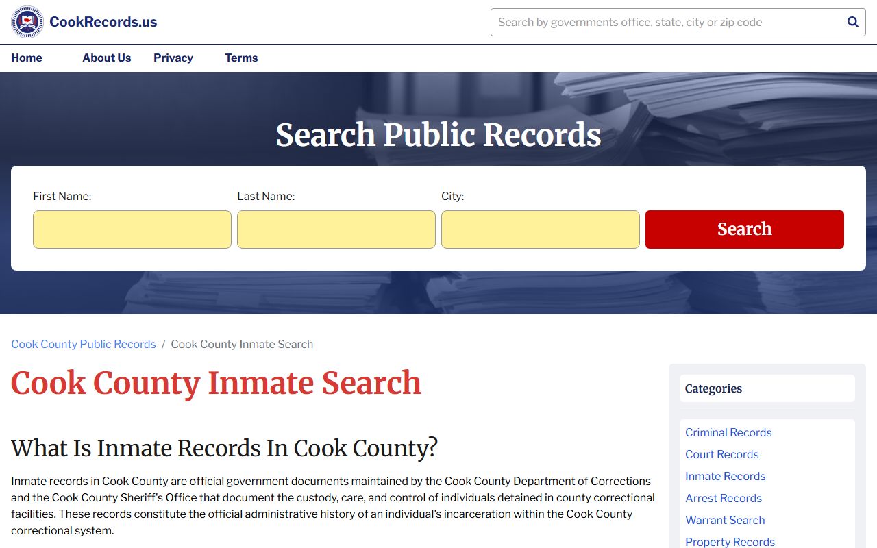 Cook County inmate search portal for looking up arrest and booking records