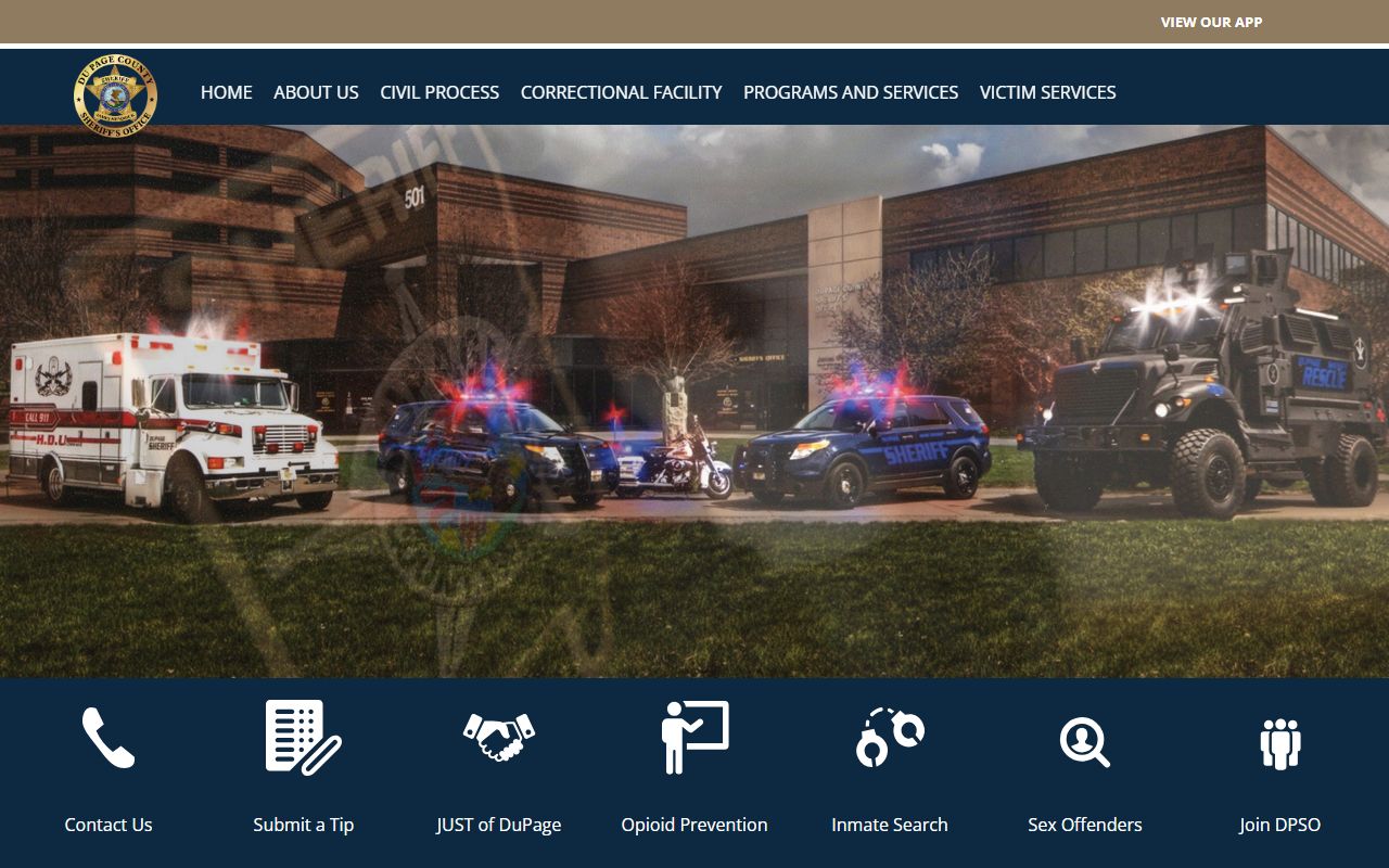 DuPage County Sheriff's Office website homepage for accessing arrest records
