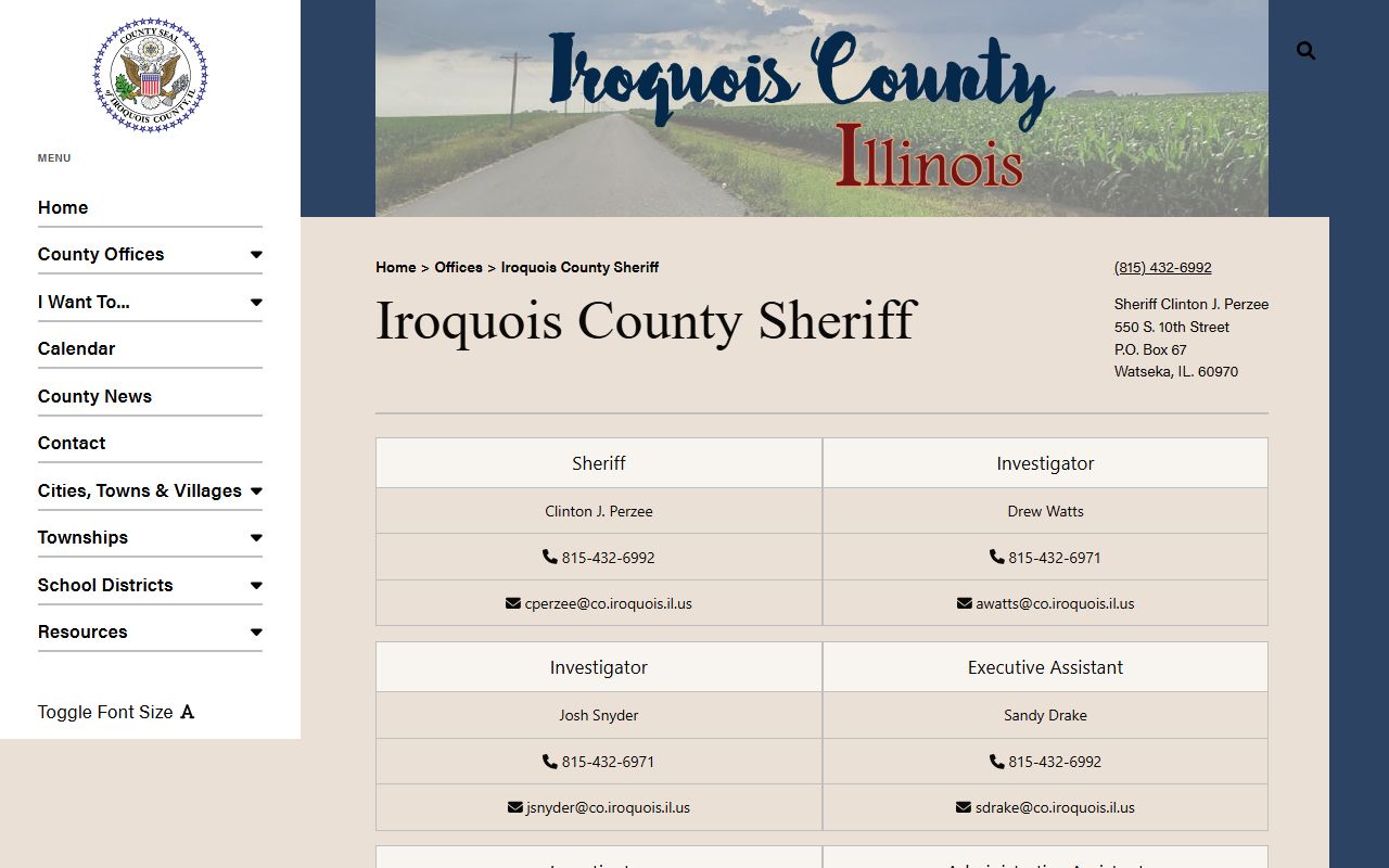 Iroquois County Sheriff's Office page for arrest records information