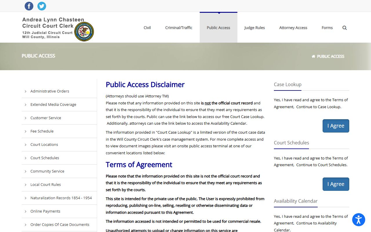 Will County Circuit Clerk public access court case lookup system