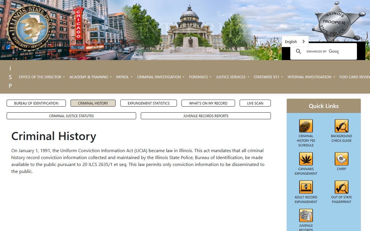 Illinois State Police criminal history information page